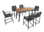 Table/bar en aluminium et teck avec 6 fauteuils, NOFFY BAR NOIR