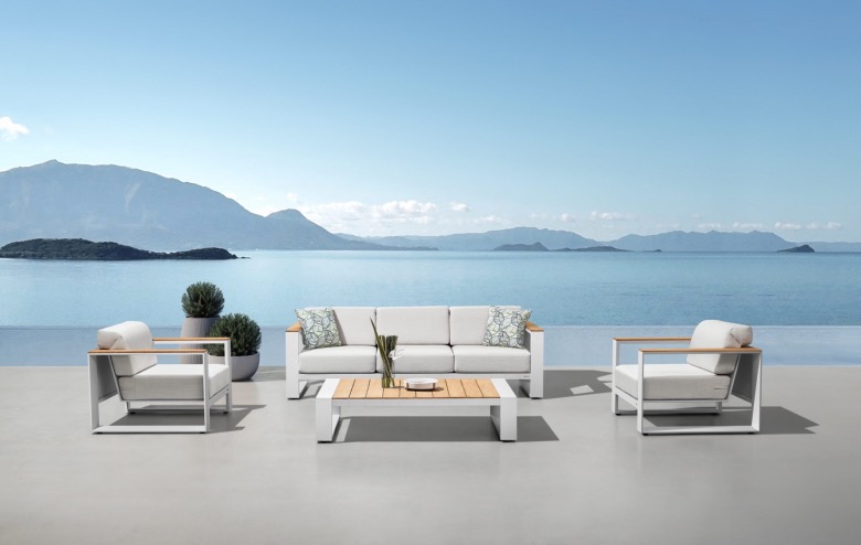 Salon de jardin luxe en aluminium et en teck - SOFY BLANC